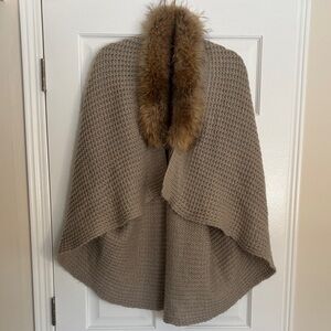 Knit Sweater Shrug Wrap w/Genuine Raccoon Fur Collar
